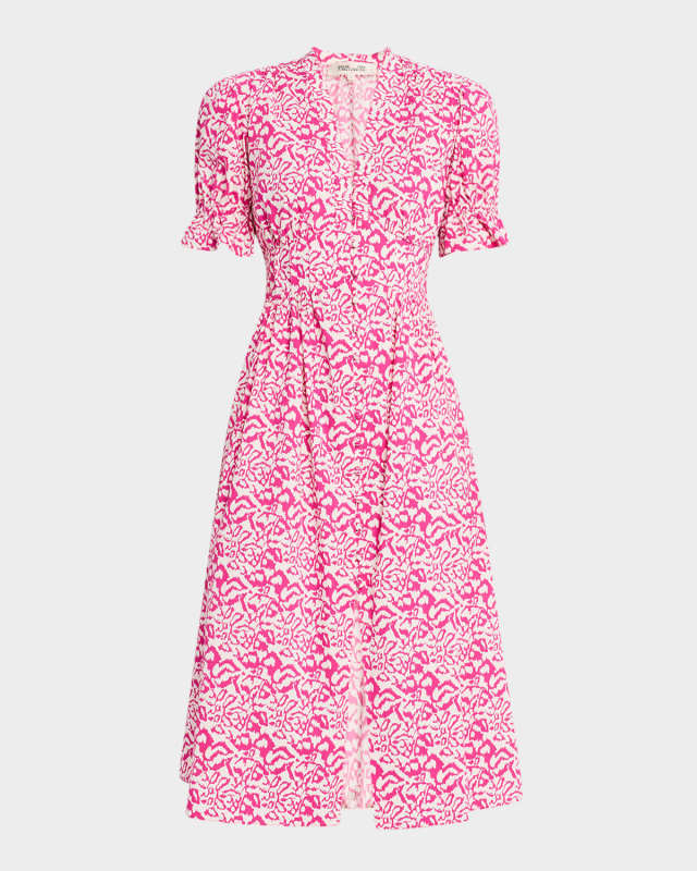 Erica Puff-Sleeve Cotton Midi Dress